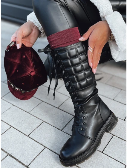 JINOVA dámské prošívané černé boty FashionStreet ZY0504 JINOVA dámské prošívané černé boty FashionStreet ZY0504