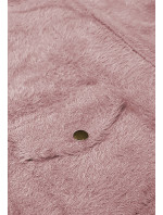 Bledě růžová krátká vlněná bunda typu "alpaka" (553)