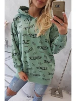 Mikina s nápisy tmavě mátová