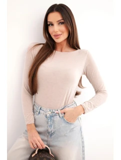 Dámská blůza z model 21937966 s kulatým výstřihem a dlouhým rukávem béžová - K-Fashion