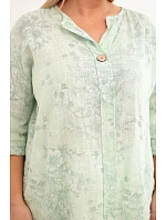 Dámská bavlněná halenka Plus Size s krátkým rukávem a ozdobným knoflíkem mentolová