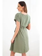 Dámské šaty s krátkým rukávem a vázáním v pase khaki Dámské šaty s krátkým rukávem a vázáním v pase khaki