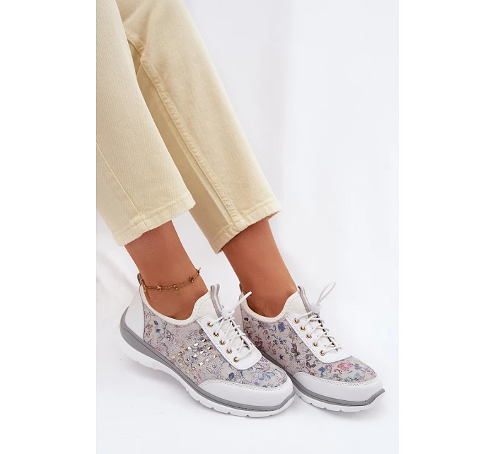 Dámské vzorované kožené polobotky model 22100272 bílé - D&A