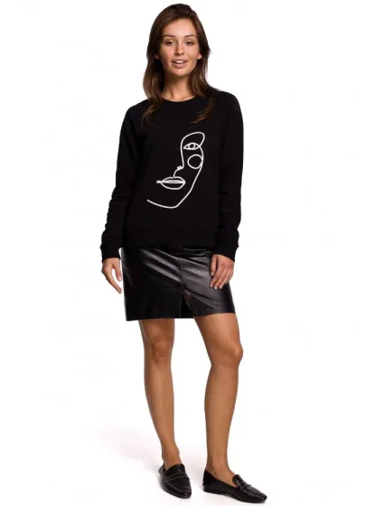 model 18002768 Svetr s potiskem na přední straně černý - BeWear