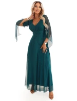 655-2 Dlouhé lehké třpytivé šaty s výstřihem a průhlednými rukávy - smaragdově zelené 655-2 Dlouhé lehké třpytivé šaty s výstřihem a průhlednými rukávy - smaragdově zelené