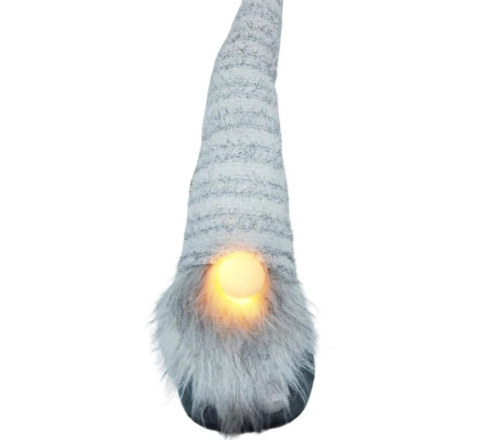 SKŘÍTEK S DLOUHÝM BÍLÝM KLOBOUKEM A SVÍTÍCÍM NOSEM 42CM