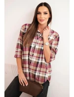 Dámská bavlněná košile s delším zadním dílem kostkovaná model 21379166 - K-Fashion Dámská bavlněná košile s delším zadním dílem kostkovaná model 21379166 - K-Fashion