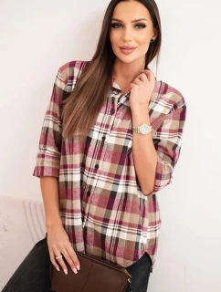 Dámská bavlněná košile s delším zadním dílem kostkovaná model 21379166 - K-Fashion