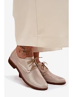 Kožené dámské elegantní šněrovací polobotky model 22136719 Zlaté - Zazoo