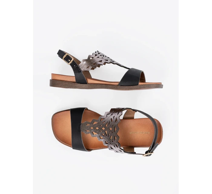 Trendy černé dámské  sandály bez podpatku