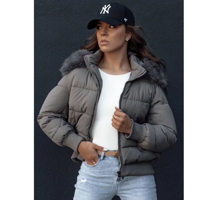 Dámská prošívaná zimní bunda s kožešinou COLDPACK tmavě šedá FashionStreet TY4428