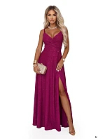 CHIARA večerní maxi šaty bez ramínek  fuchsiová model 22210927 - numoco