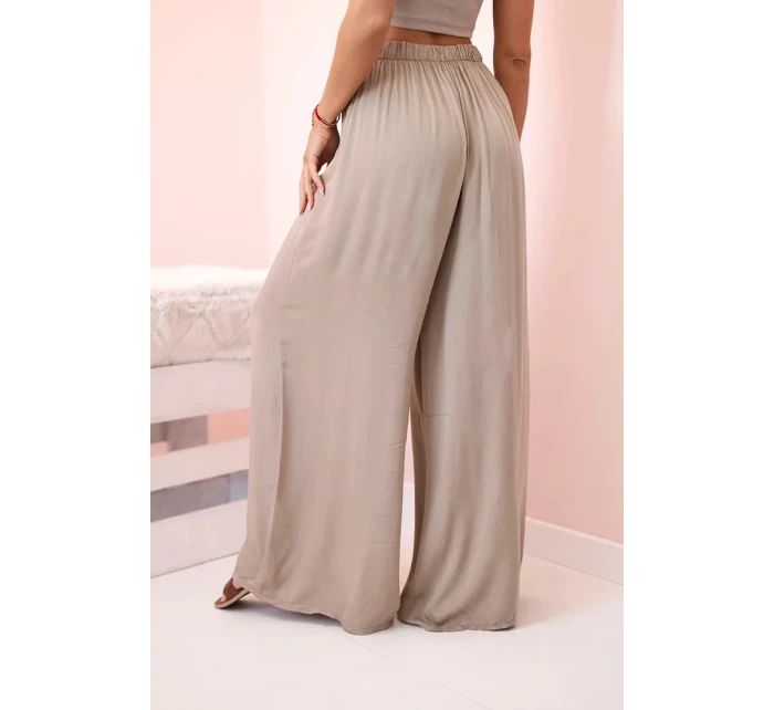Široké dámské kalhoty s elastickým pasem velbloud