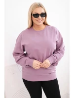 Dámská mikina Plus Size bavlněná basic s kulatým výstřihem tmavě růžová
