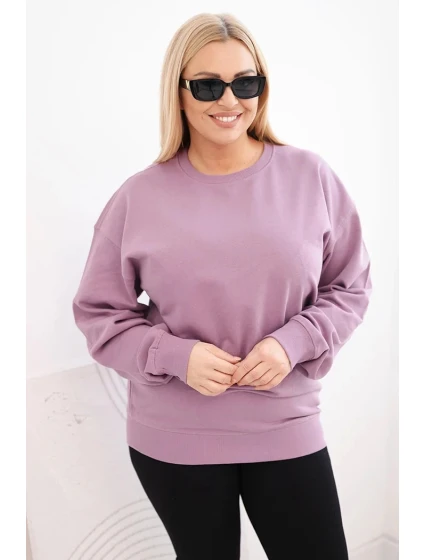 Dámská mikina Plus Size bavlněná basic s kulatým výstřihem tmavě růžová
