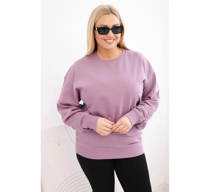 Dámská mikina Plus Size bavlněná basic s kulatým výstřihem tmavě růžová