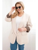 Dámská bunda Plus Size s podšívkou v leopardím vzoru béžová Dámská bunda Plus Size s podšívkou v leopardím vzoru béžová