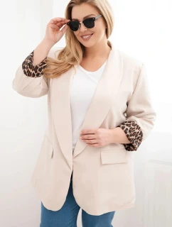 Dámská bunda Plus Size s podšívkou v leopardím vzoru béžová