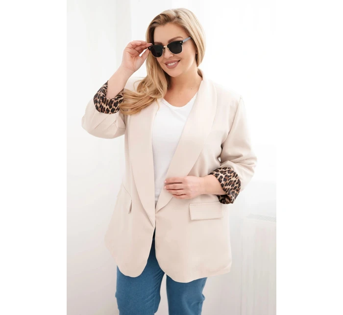 Dámská bunda Plus Size s podšívkou v leopardím vzoru béžová Dámská bunda Plus Size s podšívkou v leopardím vzoru béžová