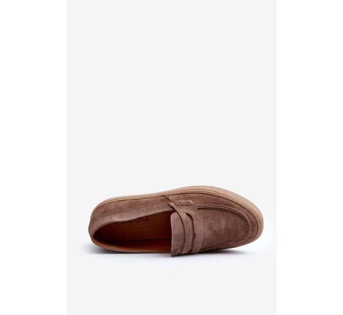 Mužské Semišové Polobotky Loafersy Zazoo 1574 Tmavě Beige