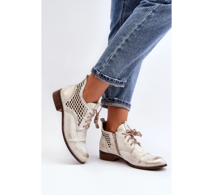 model 21646171 Nízké Kozačky Kožené Dámské Stříbrné - Zazoo