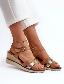 Dámské sandály na klínku s proutěním hnědé Starlenna