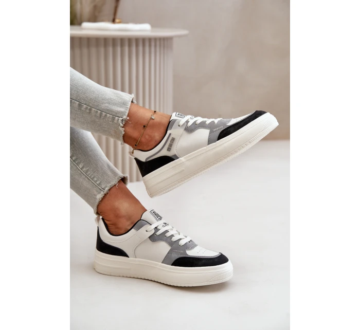 Dámské Nízké Tenisky Z Eko Kůže Big Star OO274028 Bílá-Šedá Dámské Nízké Tenisky Z Eko Kůže Big Star OO274028 Bílá-Šedá