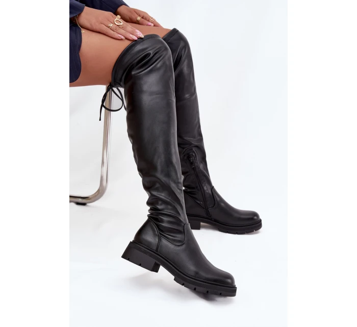 Dámské kozačky nad koleno s šněrováním černé Rylissa