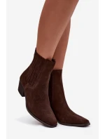 Semišové dámské boty na podpatku zateplené hnědé model 21747763 - Boto Semišové dámské boty na podpatku zateplené hnědé model 21747763 - Boto