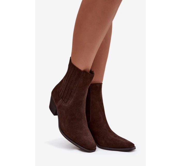 Semišové dámské boty na podpatku zateplené hnědé model 21747763 - Boto Semišové dámské boty na podpatku zateplené hnědé model 21747763 - Boto