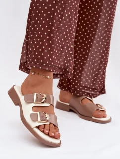 Dámské pantofle s zlatými sponami béžové model 21919181 - EVENTO