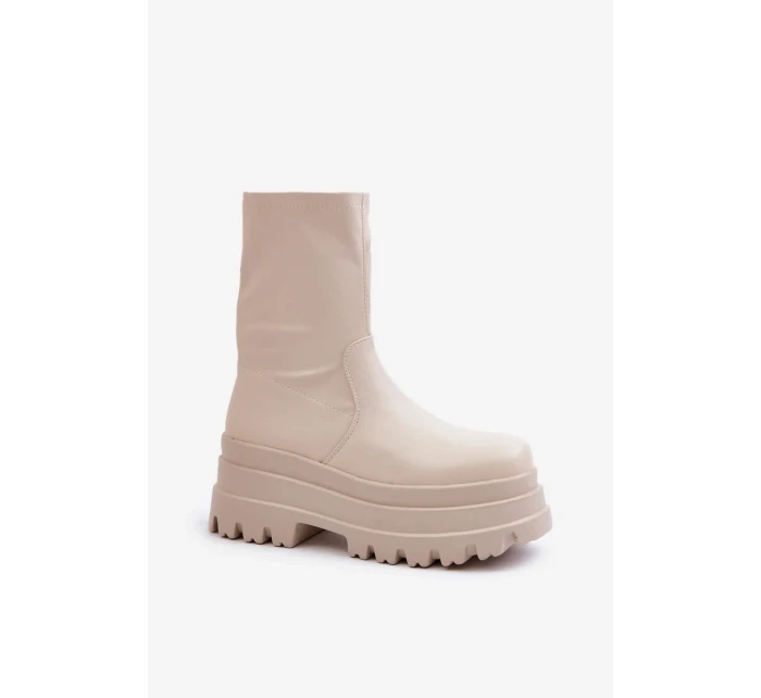 Kotníkové boty na masivní platformě světle béžové Florinara Kotníkové boty na masivní platformě světle béžové Florinara