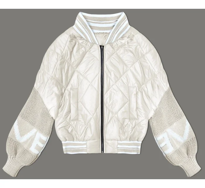 Světle béžová dámská bunda typu "bomber" se rukávy model 19739177 - MADE IN ITALY Světle béžová dámská bunda typu "bomber" se rukávy model 19739177 - MADE IN ITALY