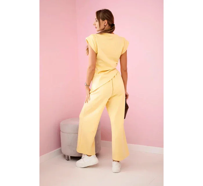 Komplet asymetrická halenka + kalhoty žlutý