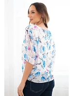 Dámská halenka s květinovým vzorem s vázáním dole modrá Dámská halenka s květinovým vzorem s vázáním dole modrá