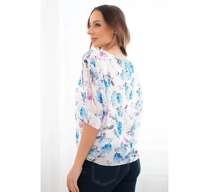 Dámská halenka s květinovým vzorem s vázáním dole modrá Dámská halenka s květinovým vzorem s vázáním dole modrá