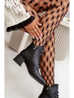 Dámské Botky Na Šněrování Na Podpatku Z Přírodní Kůže Zateplené Černé Vinceza 91110