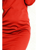 Dámské šaty NUMOCO jednoduché s dlouhým rukávem viskózové krátké měď - Červená - Numoco