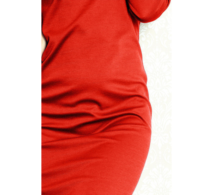 Dámské šaty NUMOCO jednoduché s dlouhým rukávem viskózové krátké měď - Červená - Numoco