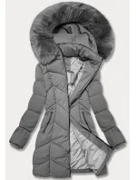 Tmavě šedá dámská zimní plus size bunda s do stehen model 21248379 - S'WEST Tmavě šedá dámská zimní plus size bunda s do stehen model 21248379 - S'WEST