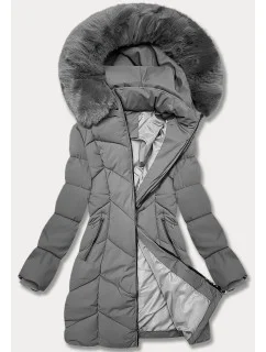 Tmavě šedá dámská zimní plus size bunda s do stehen model 21248379 - S'WEST