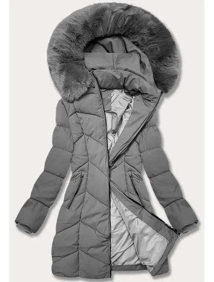 Tmavě šedá dámská zimní plus size bunda s do stehen model 21248379 - S'WEST Tmavě šedá dámská zimní plus size bunda s do stehen model 21248379 - S'WEST