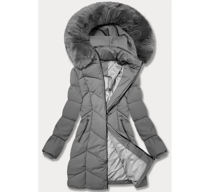 Tmavě šedá dámská zimní plus size bunda s do stehen model 21248379 - S'WEST Tmavě šedá dámská zimní plus size bunda s do stehen model 21248379 - S'WEST