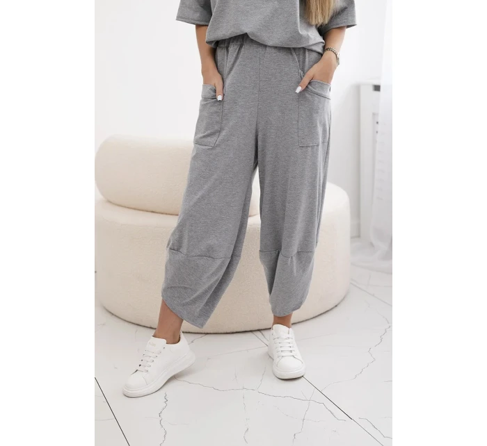 Bavlněný komplet halenka + kalhoty tmavě šedá