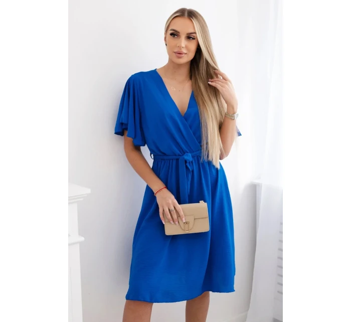 Šaty s vrstveným výstřihem chrpově modrá