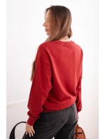 Dámská mikina z model 21494924 lemem bavlněná basic s kulatým výstřihem bordová - K-Fashion