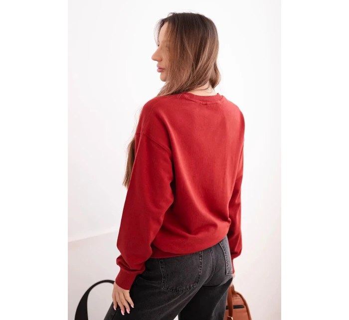 Dámská mikina z model 21494924 lemem bavlněná basic s kulatým výstřihem bordová - K-Fashion