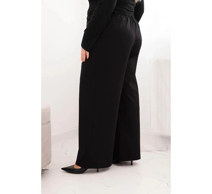 Dámské kalhoty Plus Size se širokou nohavicí a páskem čokoládové Dámské kalhoty Plus Size se širokou nohavicí a páskem čokoládové