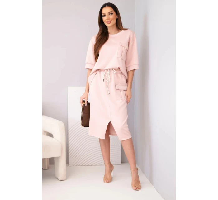 Dámský komplet s halenkou a midi sukní máslový tmavá pudrová růžová