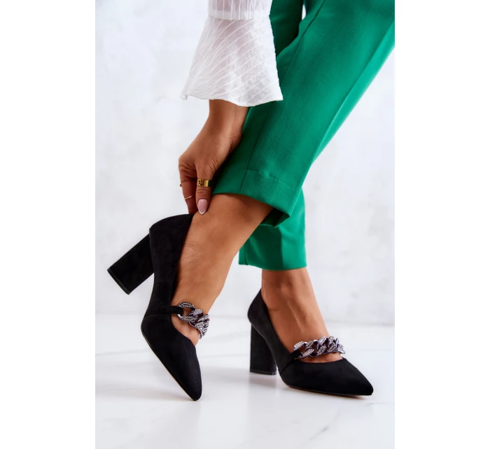 Semišové lodičky S řetízkem černý model 21581664 - S.Barski